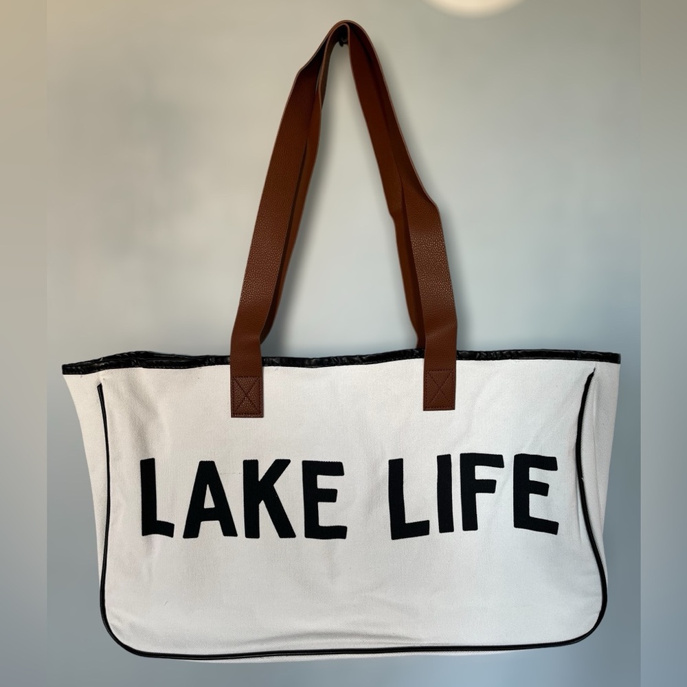 Lakelife White Cotton Canvas Bag 19x12x5 inch